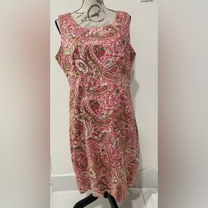 Jones New York Signature Pink and Green Paisley Dress Midi